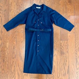80s Alternatives at Owen Owen Large Coat Dress Oversized Navy Blue long belt